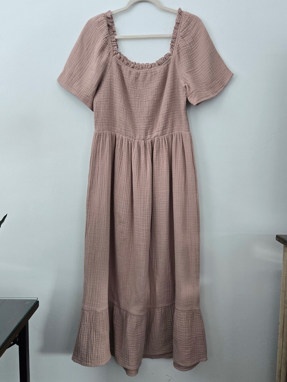Brass & Roe Cottagecore gauze smocked midi dress. Size Large.